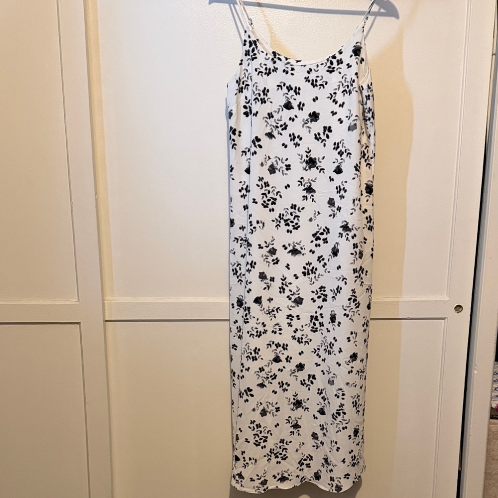 Calvin Klein white and black Slip Dress with Black Floral Print